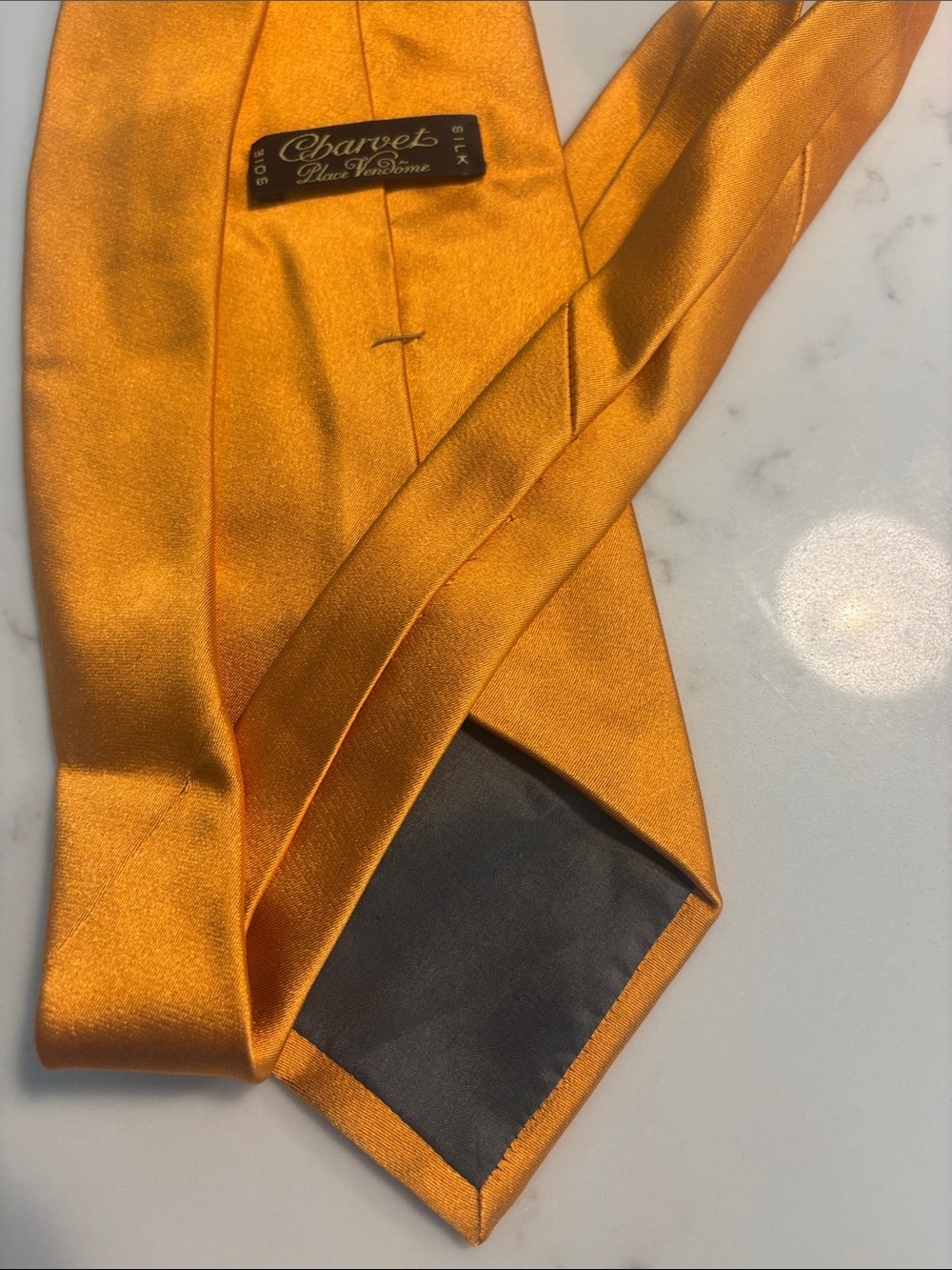 Charvet Men's Orange Satin Tie - - Picture 3 of 4